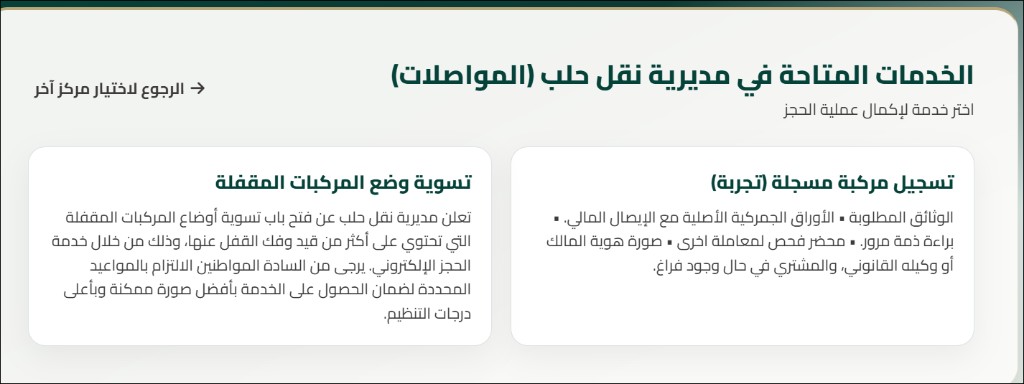 شبكة بطاقات الخدمات داخل المركز المختار